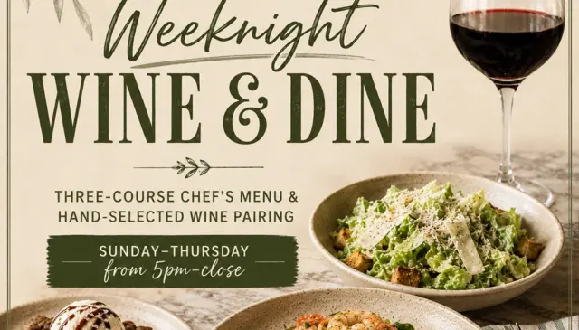 Square graphic for Honey Salt Weeknight Wine and Dine Promotion
