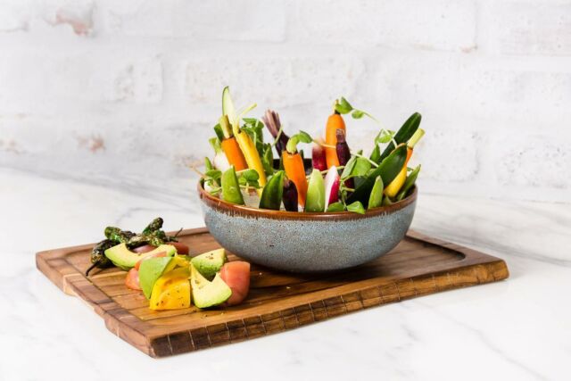 The easiest (and most beautiful) way to get your greens in! Try our Summerlin Crudite with garden vegetables, shishito peppers, sumac, chickpea hummus, California olive oil, and papadum.